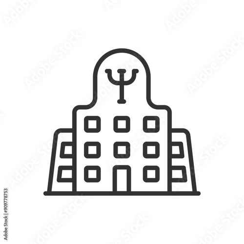 Psychological Clinic, in line design. Therapy, counseling, psychotherapy, mental health services, mental health clinic on white background vector. Psychology Clinic editable stroke icon.
