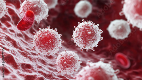 Close up of white cells neutrophils. Wallpaper photo for learning science, biology.