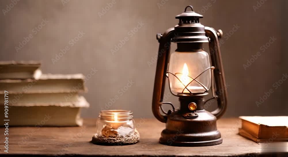 old oil lamp on wooden table
