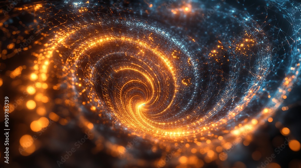 Swirling Galaxy of Orange and Blue Lights in a Cosmic Vortex Swirling Galaxy of Orange and Blue Lights in a Cosmic Vortex