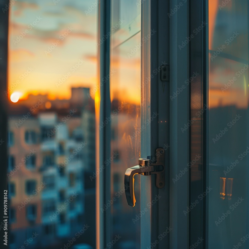 Handle with a lock on window, child protecting from falling out of windows, window handle Handle with a lock on window, child protecting from falling out of windows, window handle