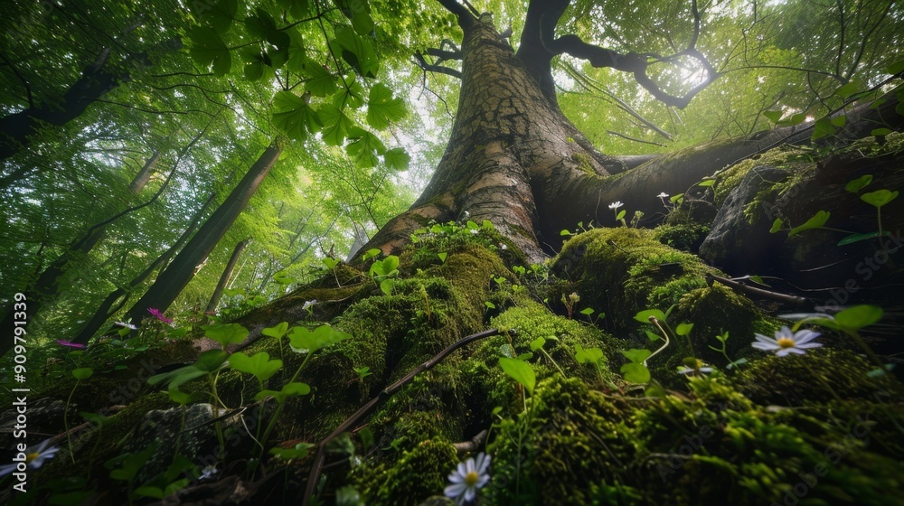Fototapeta premium Enchanted Forest Canopy: A Mystical View from Below