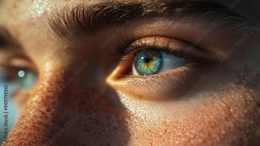 A close-up shot of a person's eye with noticeable freckles, ideal for use in personal stories or as a symbol A close-up shot of a person's eye with noticeable freckles, ideal for use in personal stories or as a symbol