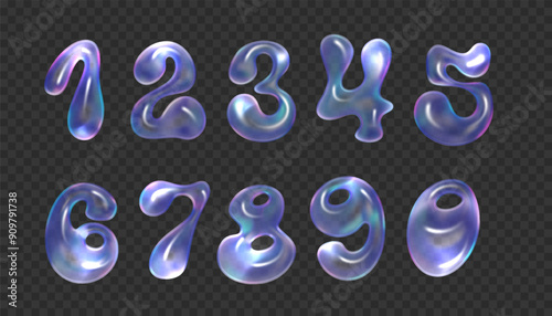 Crystal holographic Y2K number. Rainbow colors reflection glass numbers in retro futuristic stile. Crystal glass element with overlay dispersion light.
