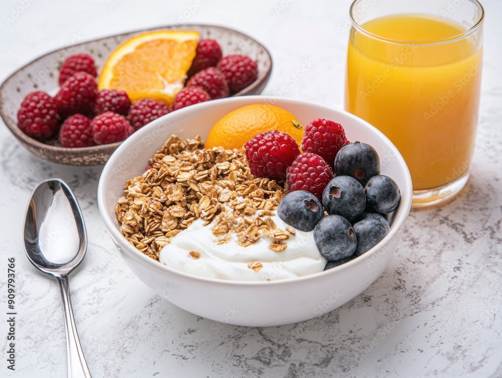 Healthy breakfast with granola, yogurt, and fresh fruits Healthy breakfast with granola, yogurt, and fresh fruits