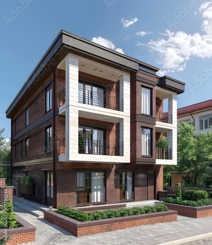 Modern Brick Building Design with Balconies