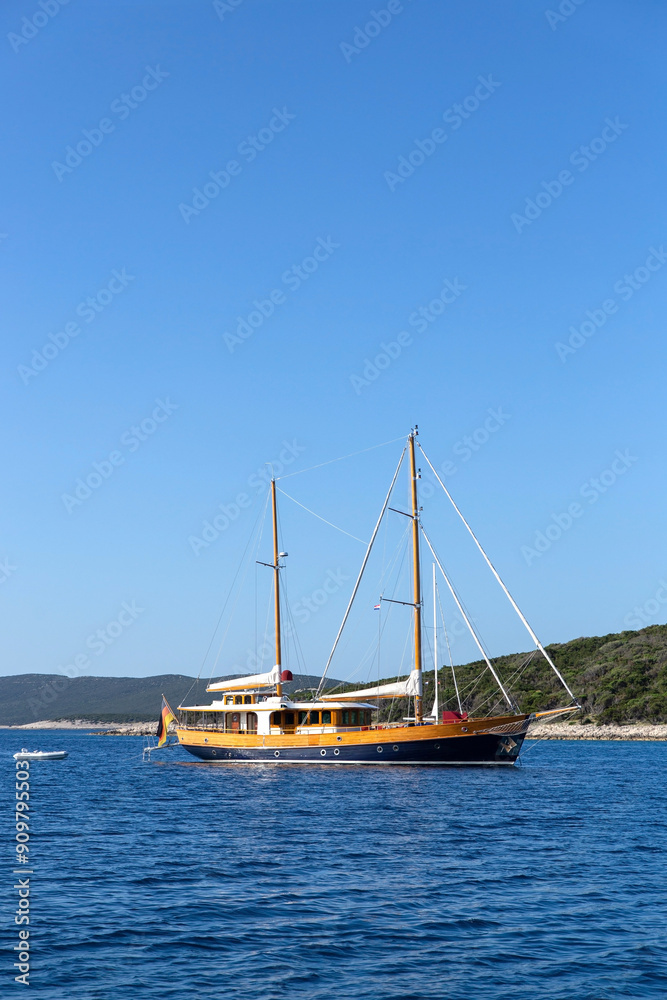 Sailing ship mooring close Croatian island Sailing ship mooring close Croatian island