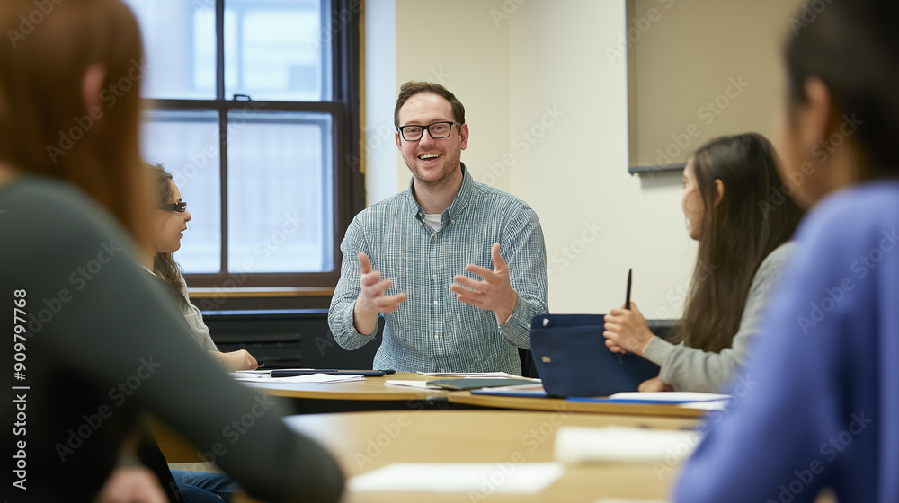 Teacher Leading an Engaging Group Discussion in a Professional Seminar Room Setting Teacher Leading an Engaging Group Discussion in a Professional Seminar Room Setting