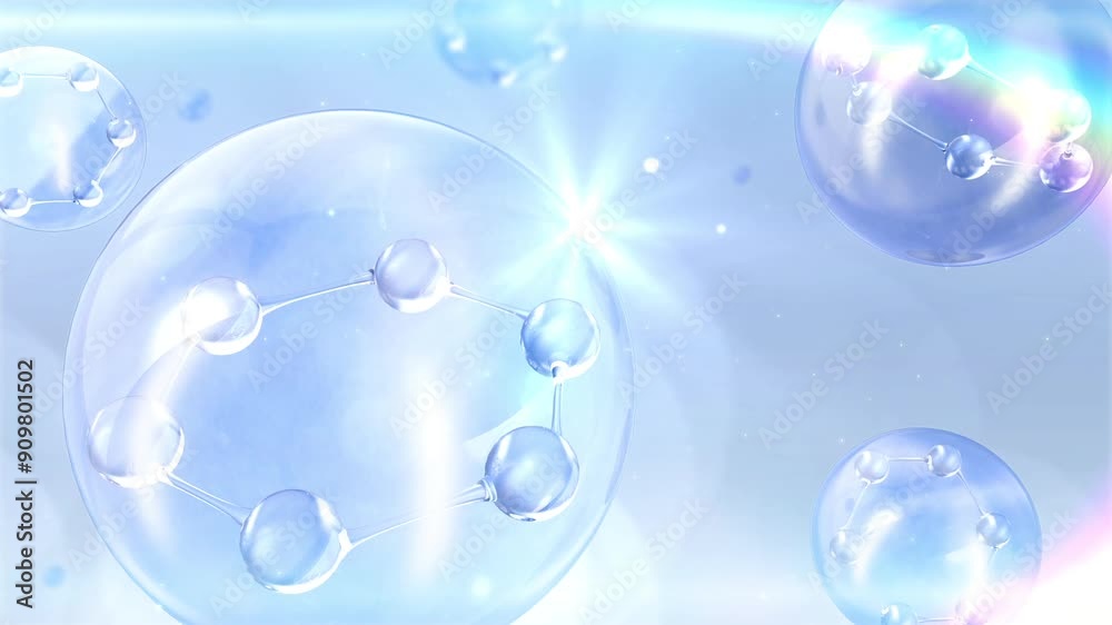 3D Animation skin care Vitamin Collagen. Atom molecules flying into Serum Cream Soft ball Transparent Background. 3D Animation skin care Vitamin Collagen. Atom molecules flying into Serum Cream Soft ball Transparent Background.
