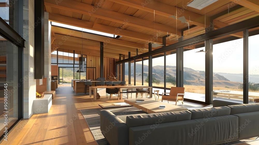 Modern Living Room with Large Windows and Mountain Views Modern Living Room with Large Windows and Mountain Views