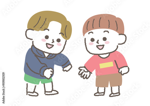 じゃんけんをする子供たちのイラスト