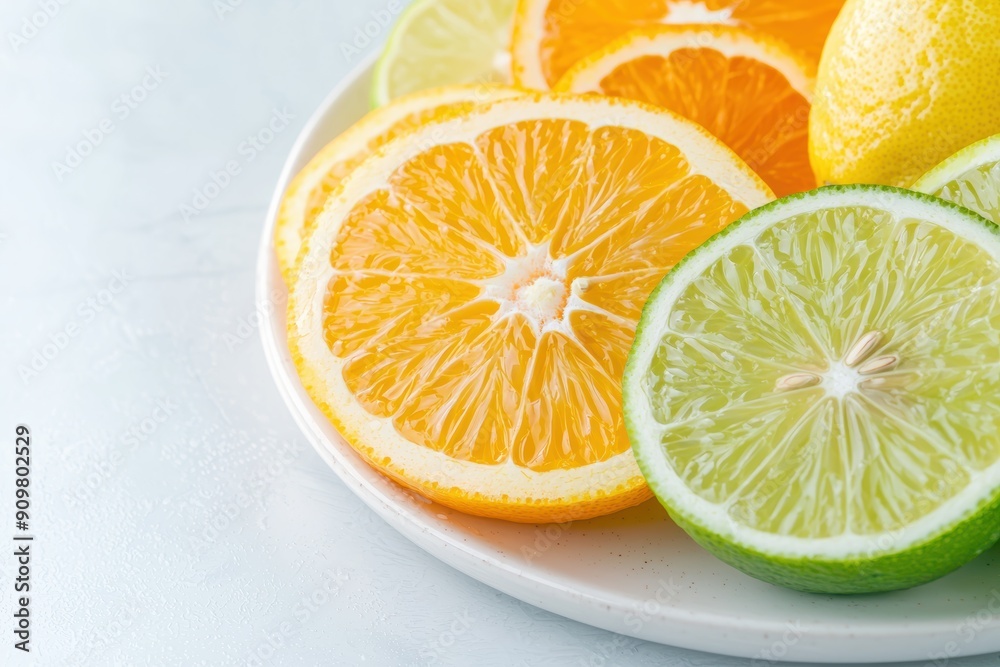 Vibrant citrus fruits on a plate Vibrant citrus fruits on a plate