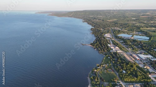 Aerial footage of the Wellington St N - Public Hidden Beach on a sunny day in Thornbury, Canada photo