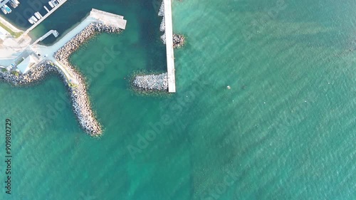 Top down drone footage of Thornbury Municipal Harbour on the North Sea Coast in Thornbury, Canada photo