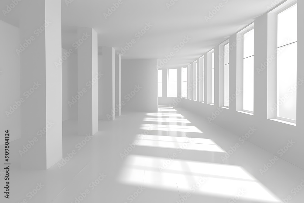 Obraz premium Minimalist White Room Interior Design With Windows And Columns