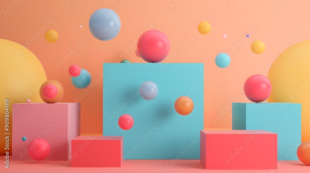 Abstract Colorful 3D Render with Floating Spheres Abstract Colorful 3D Render with Floating Spheres