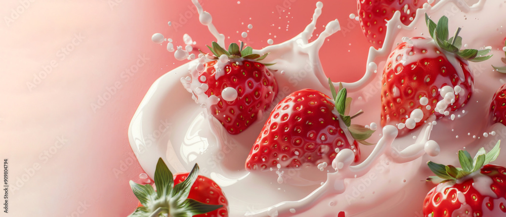 Φωτογραφία Food photography background - Close up of Healthy strawberry milk smoothie milks