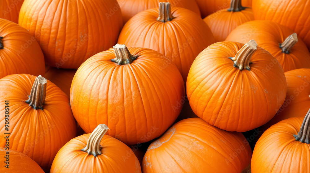 A pile of orange pumpkins with the stems still attached A pile of orange pumpkins with the stems still attached