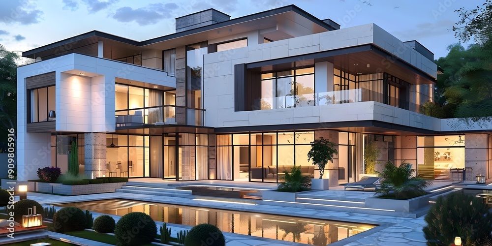 Fototapeta premium Modern Luxury Home with Pool and Backyard