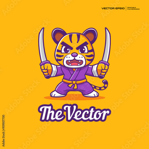 Tiger swordsman mascot, vector, logo, character, cartoon, illustration, eps10