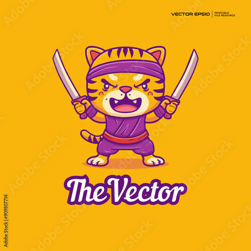 Tiger swordsman mascot, vector, logo, character, cartoon, illustration, eps10