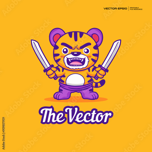 Tiger swordsman mascot, vector, logo, character, cartoon, illustration, eps10