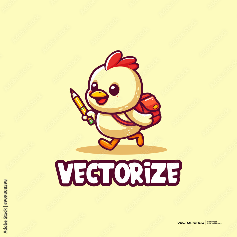 The chick back to school vector, logo, character, cartoon, illustration, eps10 The chick back to school vector, logo, character, cartoon, illustration, eps10