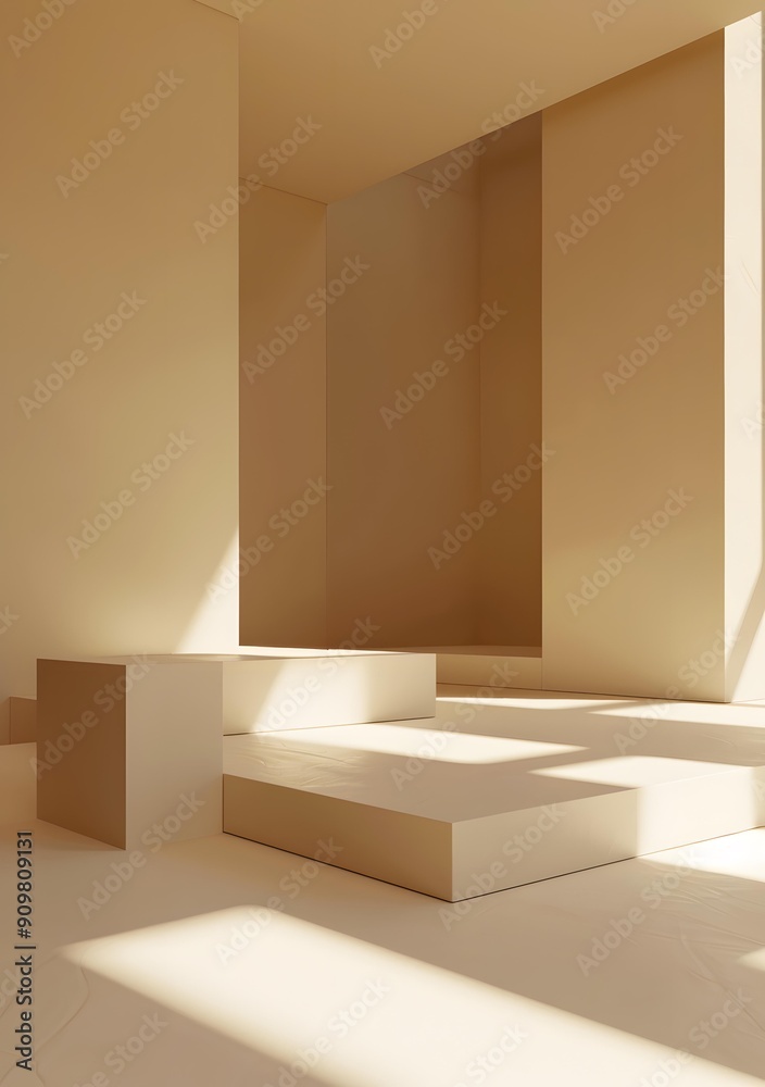 Abstract Minimalist Beige Room with White Platform Abstract Minimalist Beige Room with White Platform