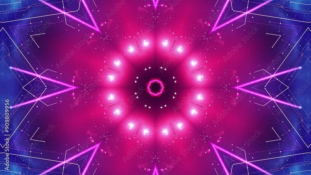 Abstract Neon Lights Background Video. Colorful psychedelic kaleidoscope pattern loop animation.
