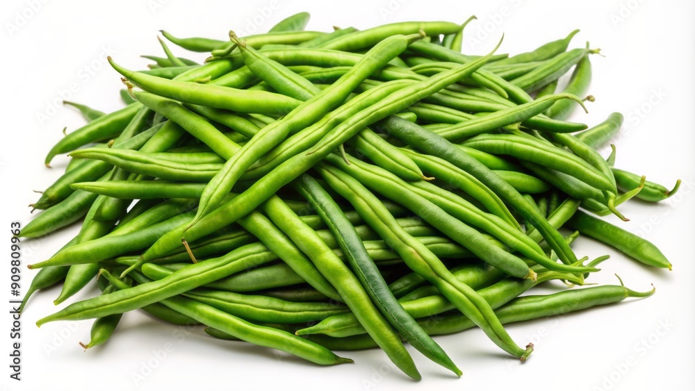 Fresh green beans in various shapes and sizes, arranged artfully, isolated on a transparent background, with vibrant green color and natural texture visible. Fresh green beans in various shapes and sizes, arranged artfully, isolated on a transparent background, with vibrant green color and natural texture visible.
