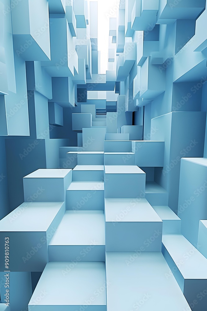Fototapeta premium Abstract Blue Cube Staircase Background