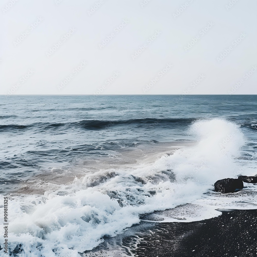 Ocean Wave Crashing On Black Sand Beach Ocean Wave Crashing On Black Sand Beach
