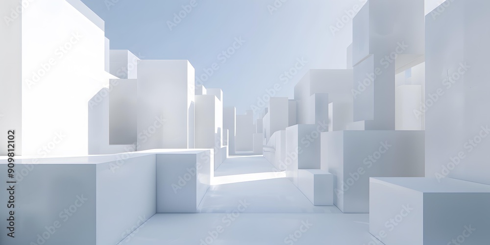 Fototapeta premium White Minimalist Abstract Cityscape 3D Illustration