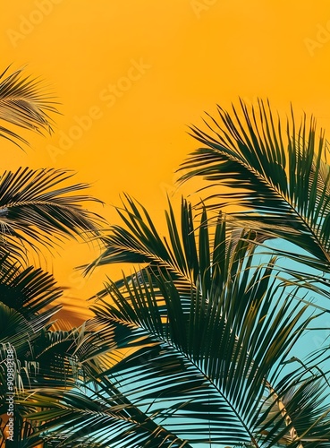 Tropical Palm Leaves Against a Vibrant Yellow Background