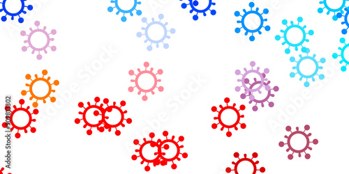 Light blue, red vector background with covid-19 symbols.