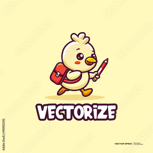 The chick back to school vector, logo, character, cartoon, illustration, eps10