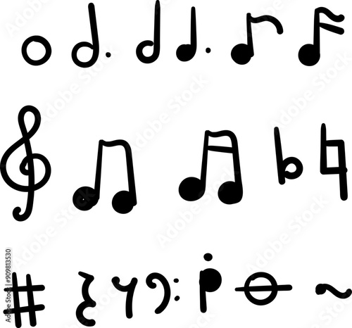 music note icons musical hand drawn doodle Illustration set Collection
