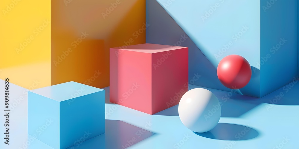 Abstract Geometric Shapes Background with Colored Cubes and Spheres Abstract Geometric Shapes Background with Colored Cubes and Spheres