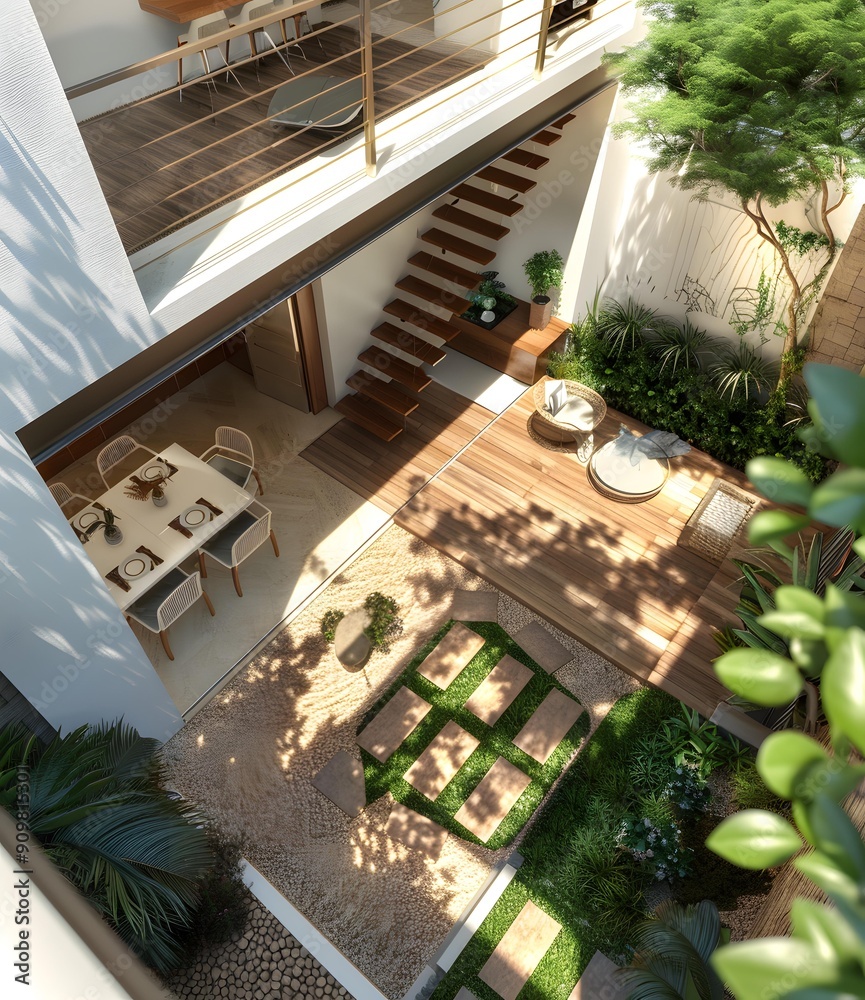 Modern Zen Garden Design With Wooden Deck And Stone Path Modern Zen Garden Design With Wooden Deck And Stone Path