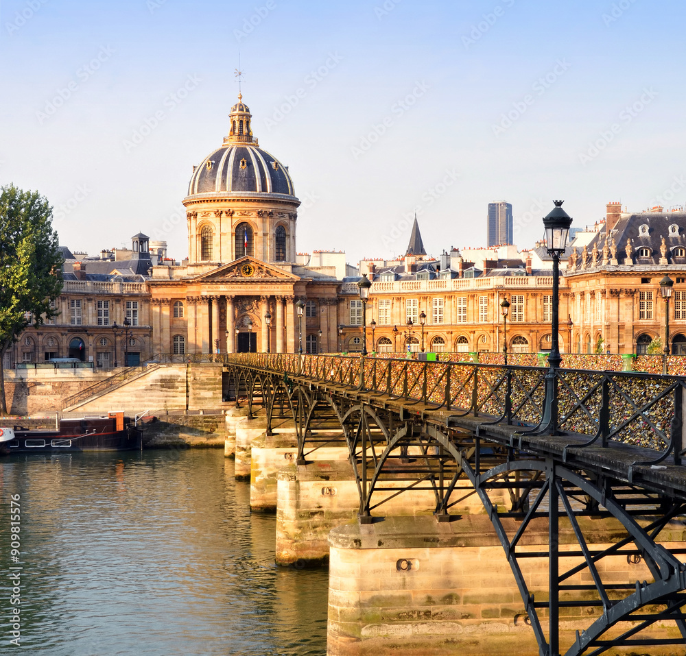 Early Morning at Pont Des Arts Bridge & Institut de France Building, Paris France. Early Morning at Pont Des Arts Bridge & Institut de France Building, Paris France.