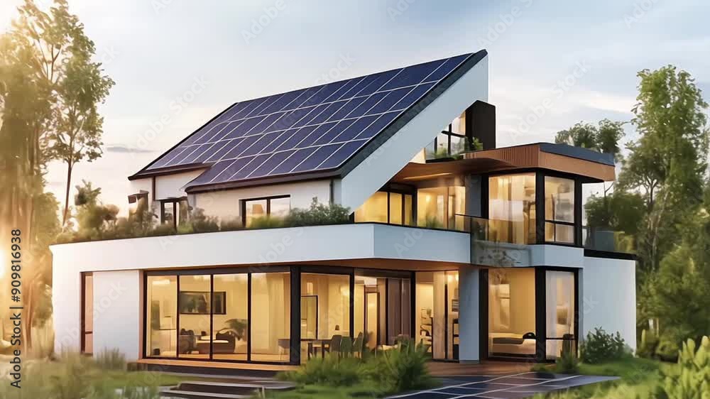 Solar panels on the roof of a beautiful modern home Solar panels on the roof of a beautiful modern home