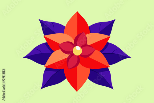 Christmas background with red poinsettia and Chrilstmas bolls