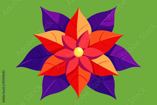 Christmas background with red poinsettia and Chrilstmas bolls