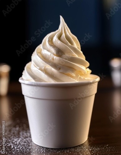 Vanilla Soft Serve Ice Cream In White Paper Cup 