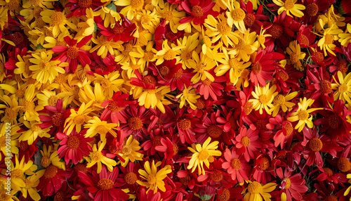 Vibrant safflower seeds in yellow and red colors grown in a farm