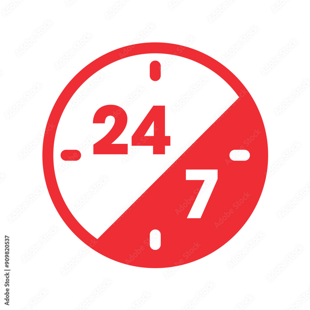 24-7 concept in analog clock. 24-7 service logo 24-7 concept in analog clock. 24-7 service logo
