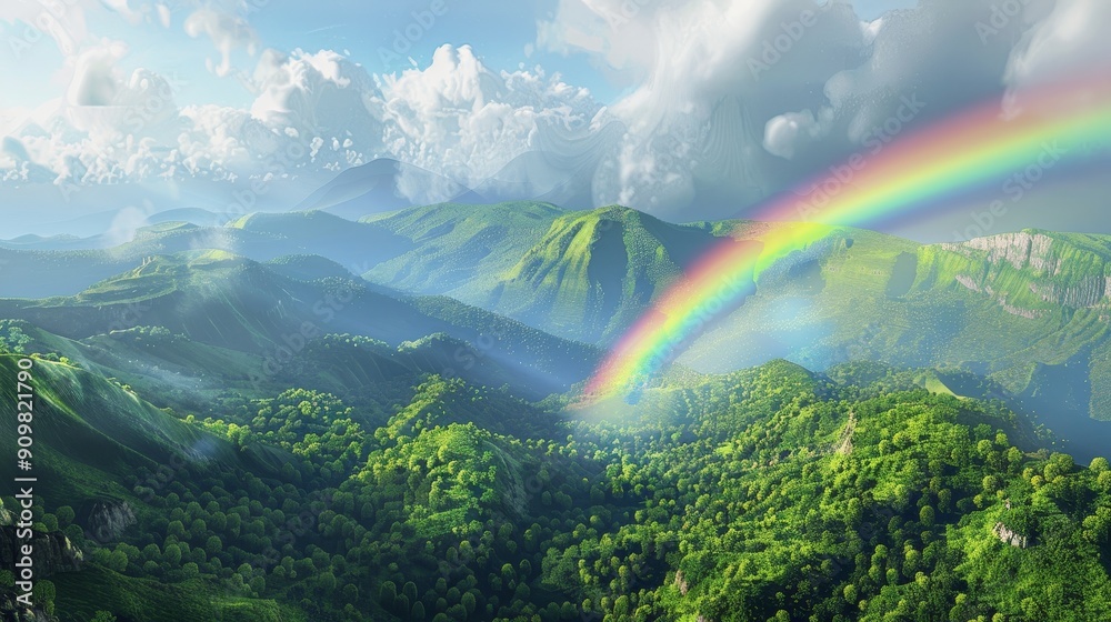 Nature's Majesty Vibrant Rainbow Over Majestic Mountain Range in High Altitude Landscape Nature's Majesty Vibrant Rainbow Over Majestic Mountain Range in High Altitude Landscape