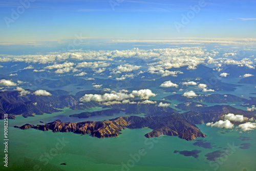 Aerial View of Fighting Bay, Marlborough Sounds, New Zealand photo
