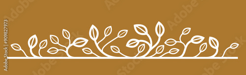 Beautiful linear floral vector design on dark, leaves and branches elegant text divider border element for layouts, fashion style classical emblem, luxury vintage graphics.