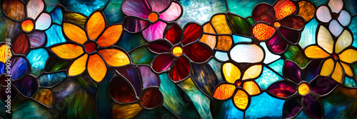 Beautiful colorful stained glass flowers.